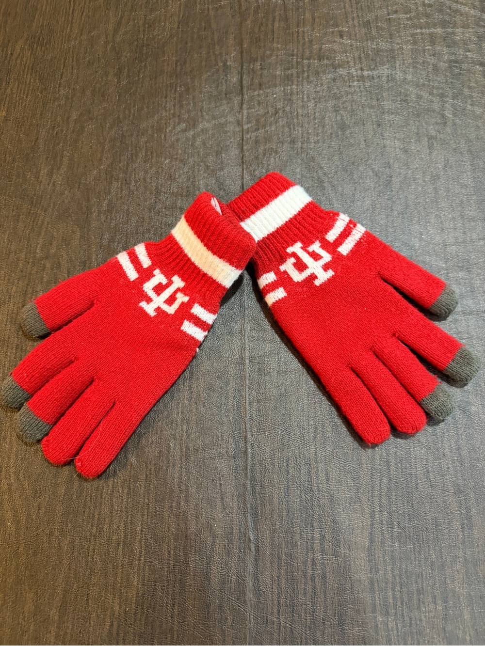 Indiana University Red Knit Touchscreen Gloves with White Stripe Accent Sz L